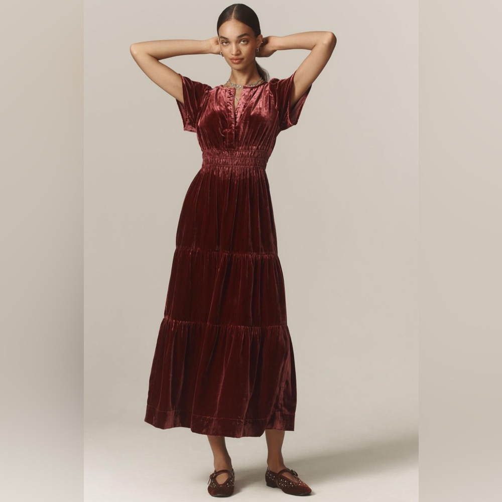 New With Tags Anthropologie Somerset Maxi Dress in Red Velvet